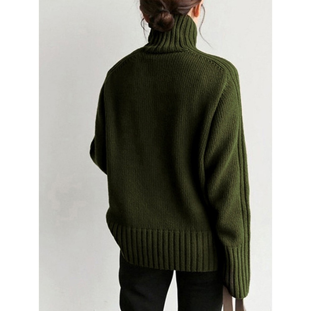 Commense‎ Solid High Neck Knit Sweater ArmyGreen … - image 2